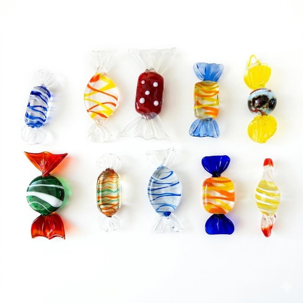 Murano Art Glass Candies From 1990s 10 Pieces Millefiori Swirls